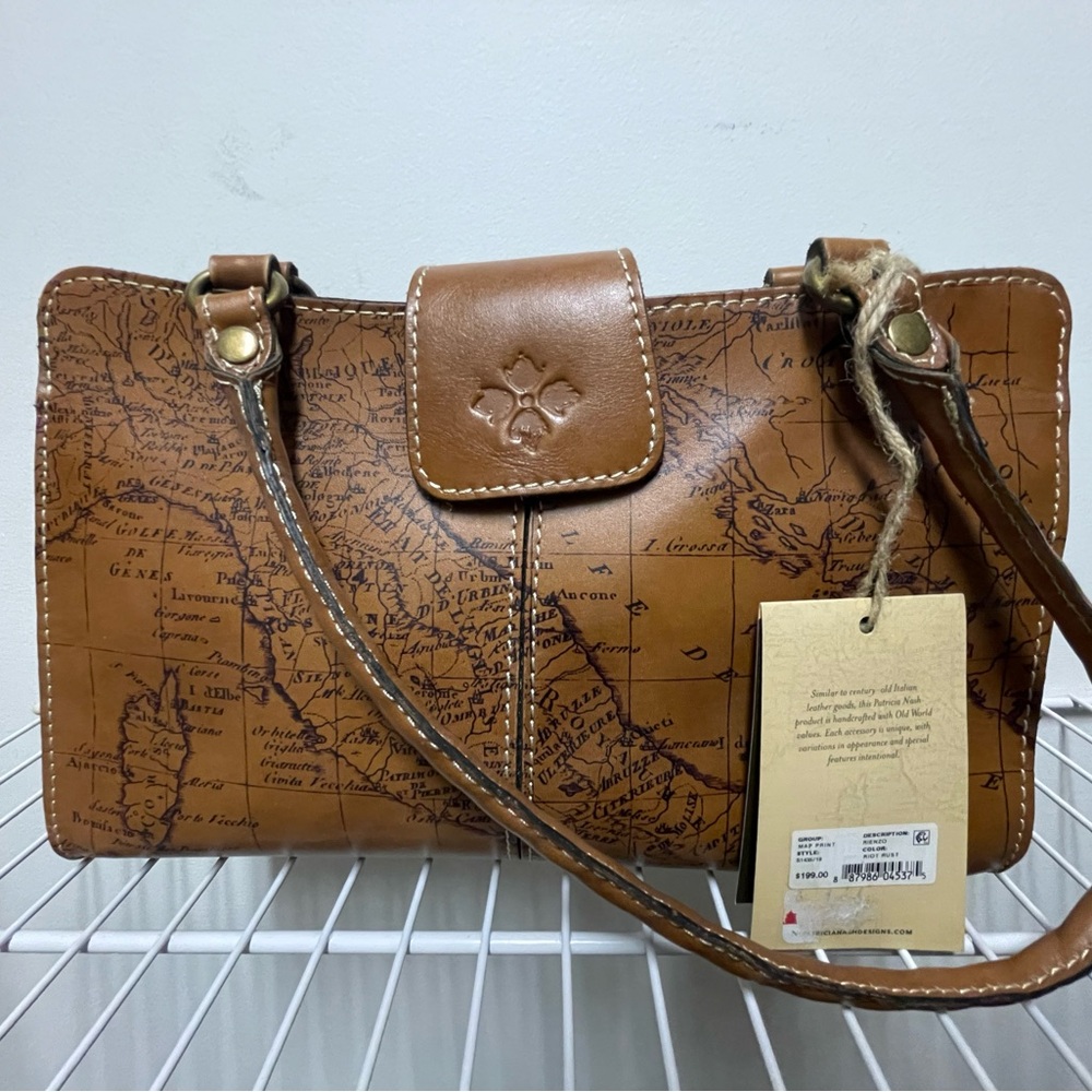 Patricia Nash Rienzo Signature Map Print Leather Satchel - Picture 1 of 2